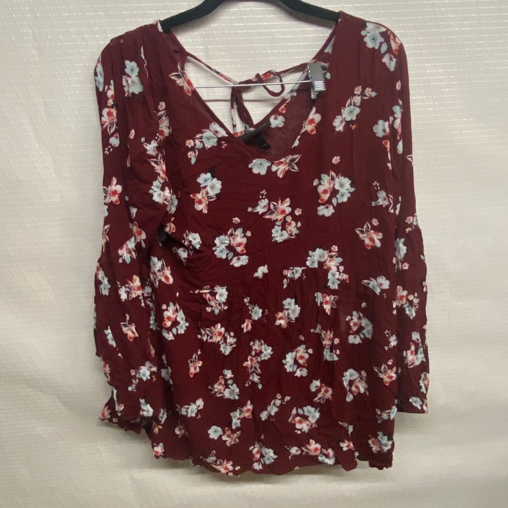 Lane Bryant Burgundy Floral Blouse